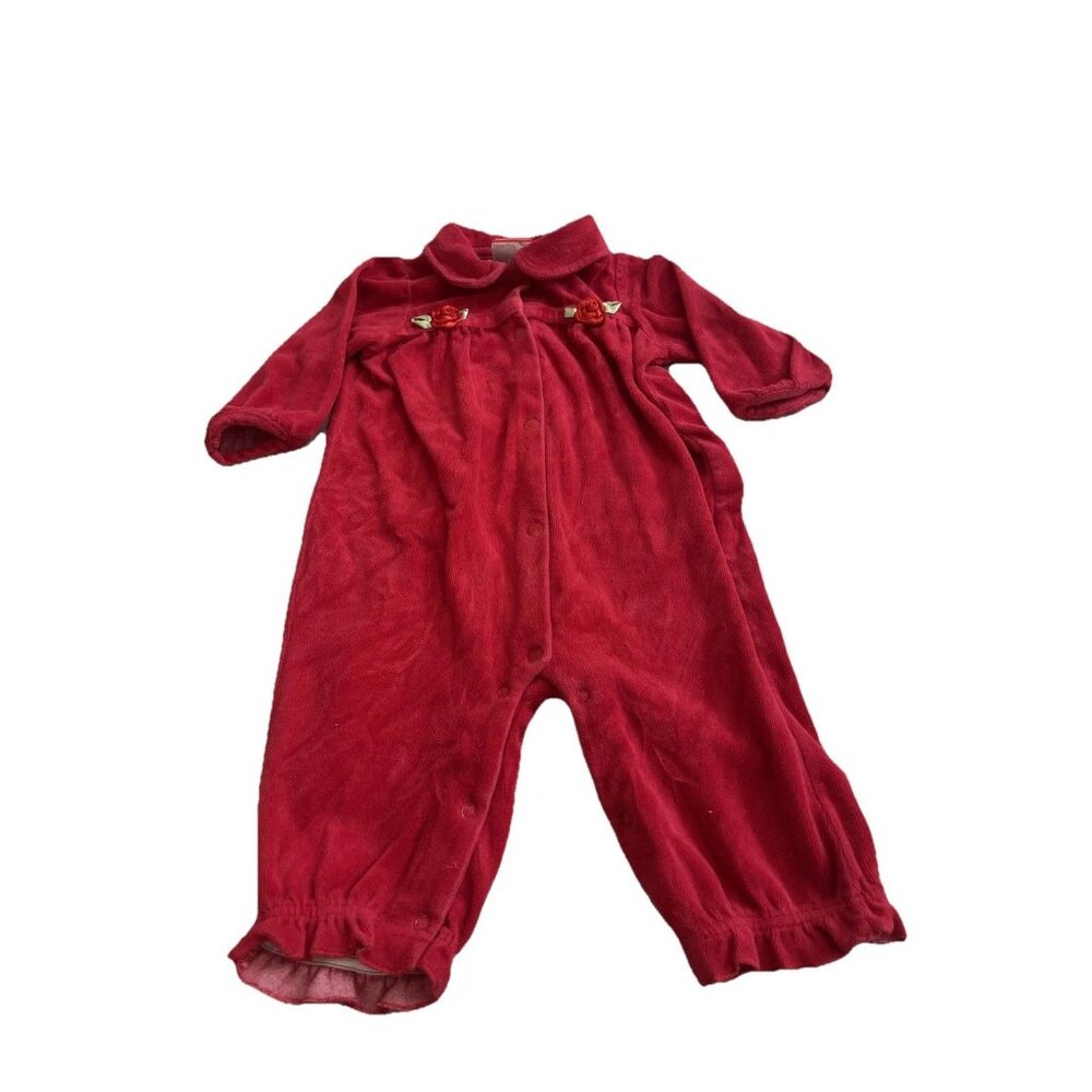 Vintage BABY TOGS Velvet Rose Romper Victorian Whimsical Jumpsuit 6-9mth